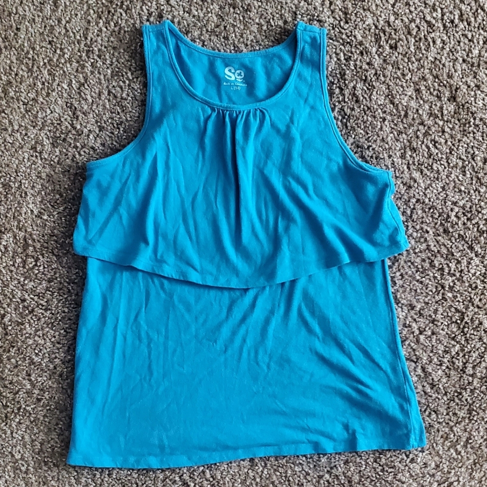 Girls Blue Tank Top with Ruffles
